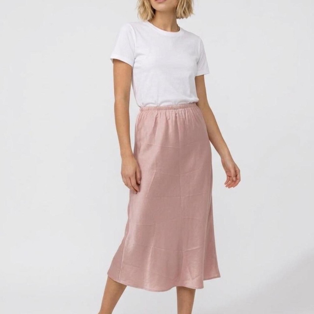 Vintage Style Blush Pink Satin Midi Slip Skirt
